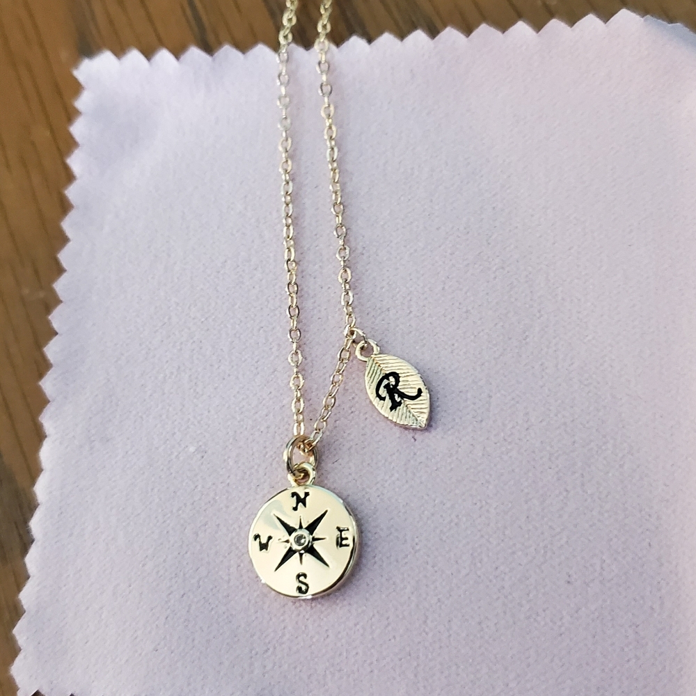 Graduation Necklace with Compass and Letter R